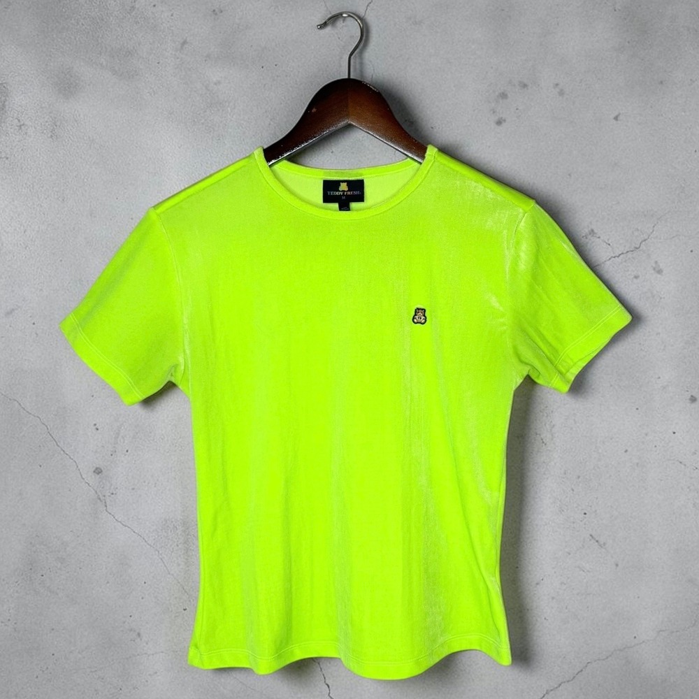 Teddy Fresh Velvet Velour Neon Tee T-Shirt Green Retro y2k size Medium